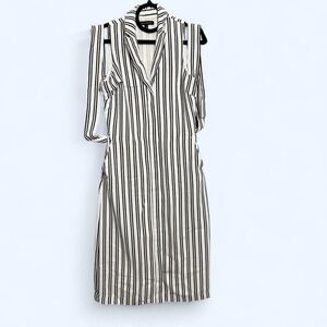 Banana Republic Black White Stripe Sleeveless Collared Trench Maxi Dress Sz 4T